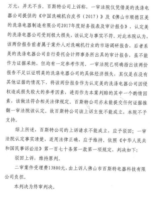 美的終審勝訴！佛山百斯特洗碗機專利侵權(quán)案塵埃落定