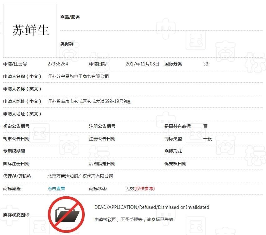 蘇寧布局新零售遇阻，6件“蘇鮮生”商標慘遭駁回！