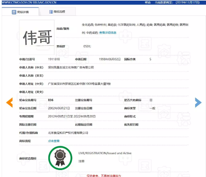“偉哥”商標(biāo)不構(gòu)成通用名稱，注冊予以維持