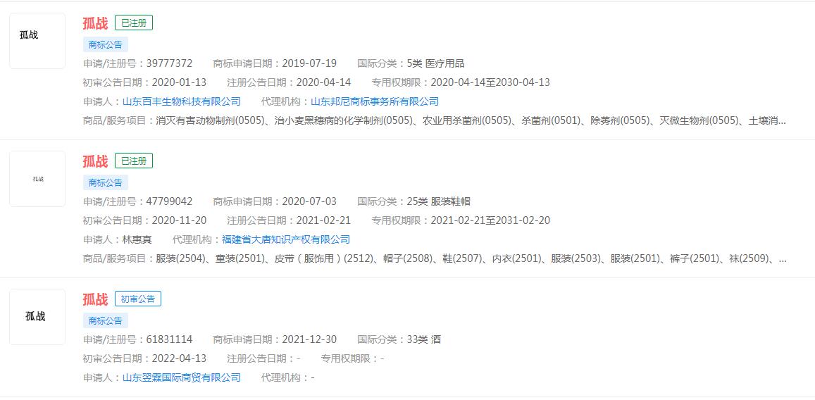 黃景瑜辛芷蕾《孤戰(zhàn)》殺青，電視劇“孤戰(zhàn)”商標(biāo)已被搶注