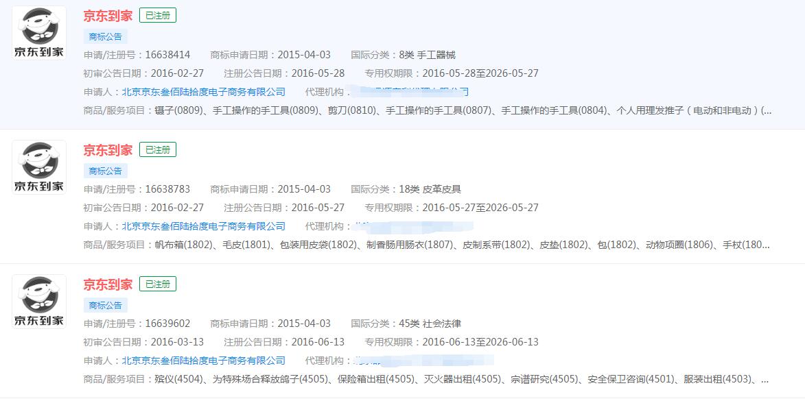 京東小時(shí)購、京東到家618單日交易額破6億，京東到家已成功注冊商標(biāo)