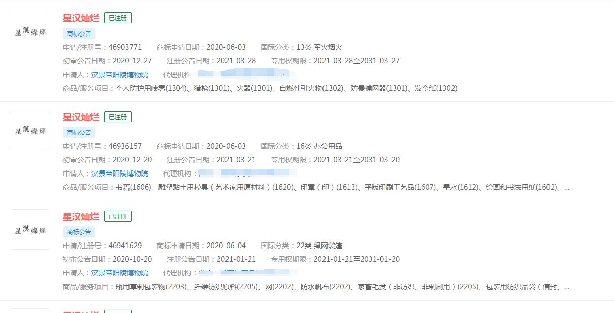 電視劇《星漢燦爛》商標(biāo)已被不同公司注冊，分類涉及眾多